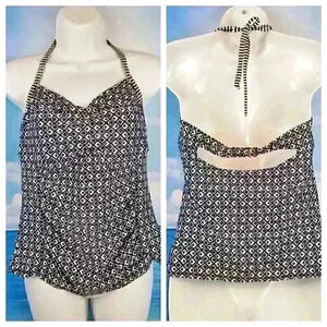 MERONA Woman's TANKINI Top NAVY BLUE & WHITE Bathing Swim Suit Pad Bra size Med